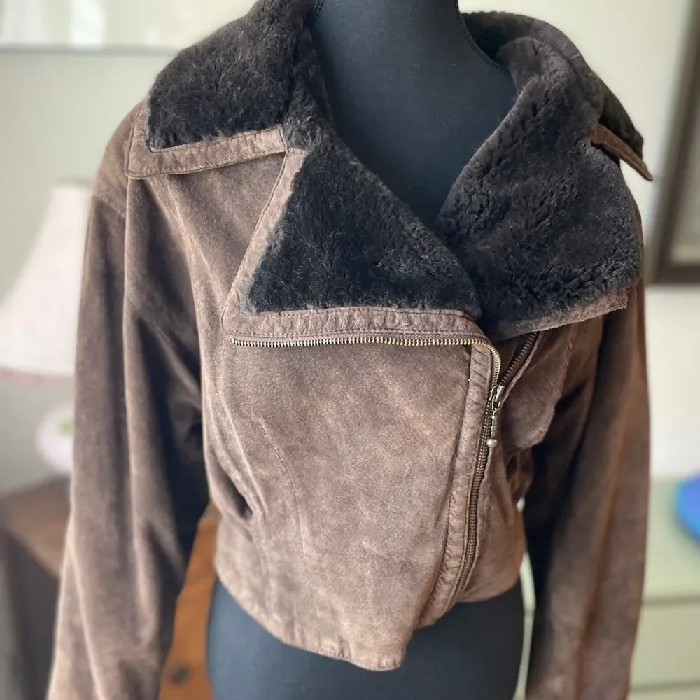 Brown leather and fur Collar Jacket - Picture 1 of 11
